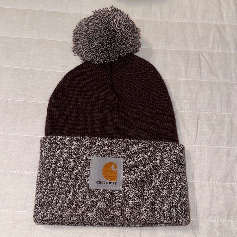 carhartt S-M Eggplant Purple Heather Knit Tasseled Hat - Picture 5 of 12